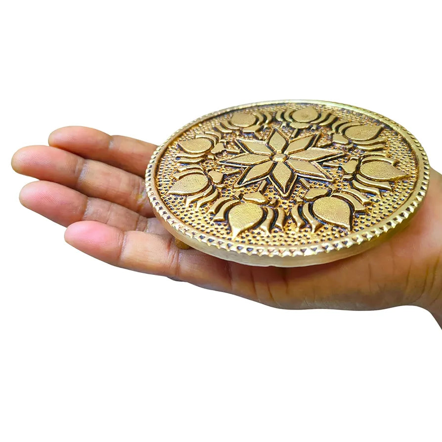 anciently Round Chowki | Pooja Chowki Round Brass, Gold Colour, 1 Piece