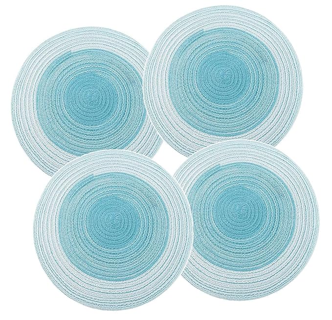 Spatlus Jute Placemats Set of 4 Heat Resistant Round Place Mats Natural Dining Table Light Blue