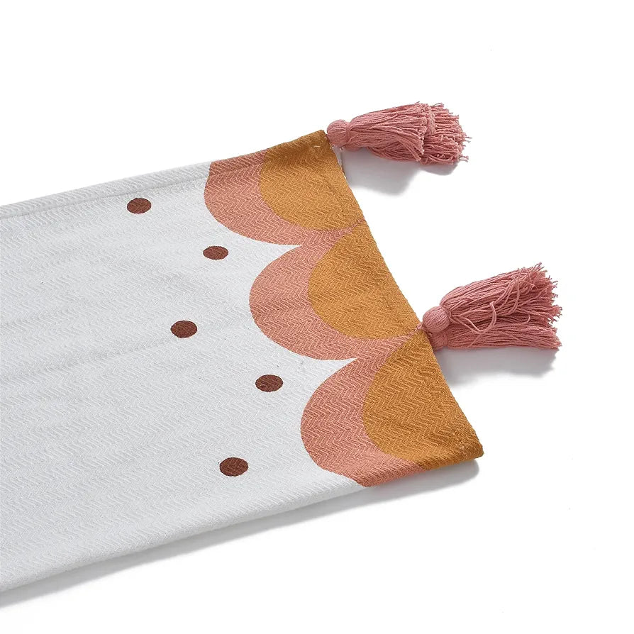 Sashaa World Printed Cotton Throw Colour Orange and Natural