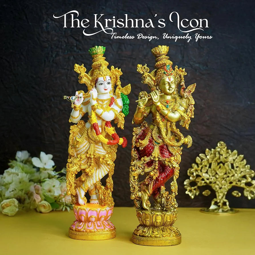 Ekhasa Marble Dust Lord Krishna Idol with Flute Multicolor 1