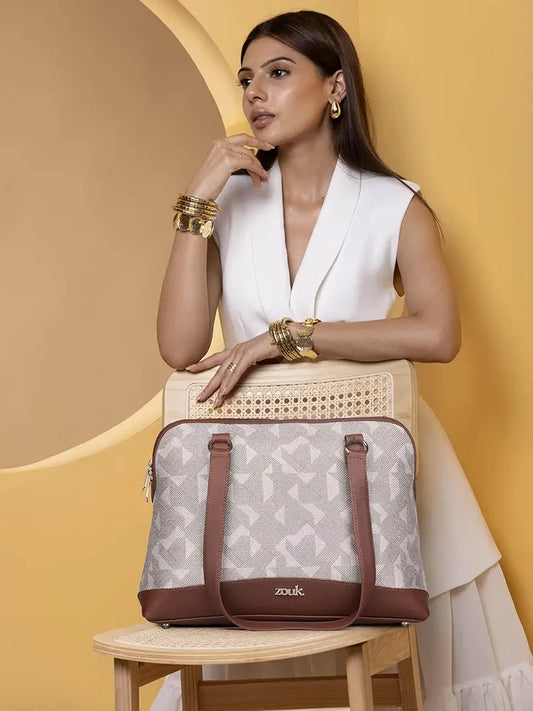 Zouk Carry All Work Bag Jute & Vegan Leather Handcrafted Women's Shoulder Bag