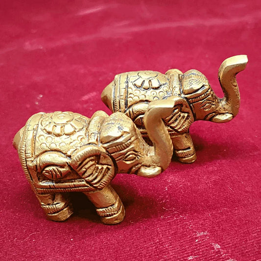 anciently Brass Elephant Pair Showpiece for Home Decor | Elephant Idols for Pooja Room, Brass, Height 4CM, Gold Colour, 2 Piece