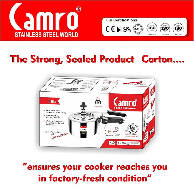 Camro Steel Pressure Cooker Steller 1 Liters Inner Lid Induction and Gas Stove Friendly