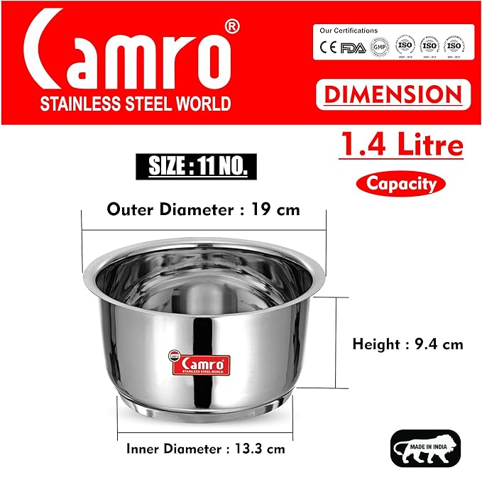 Camro Induction Bottom Tope (11 No, 1.4 Liters) Encapsulated Bottom Container Tope Patila Bhagona