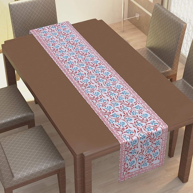 Texstylers Canvas Block Printed Jaipuri Rajasthani Pattern Table Runner 16x72 Inch