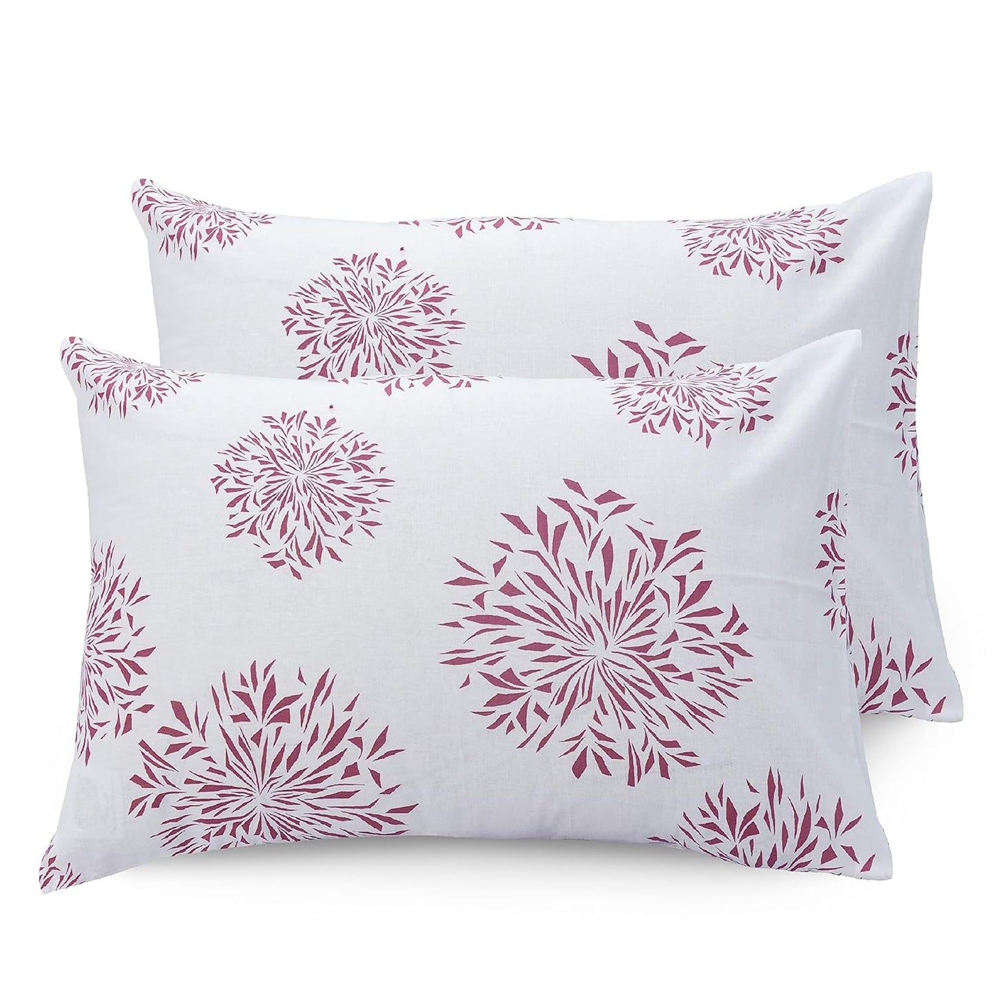 Huesland by Ahmedabad Cotton 144 Tc Cotton Pillow Cover Set of 2 | White | Mauve Print