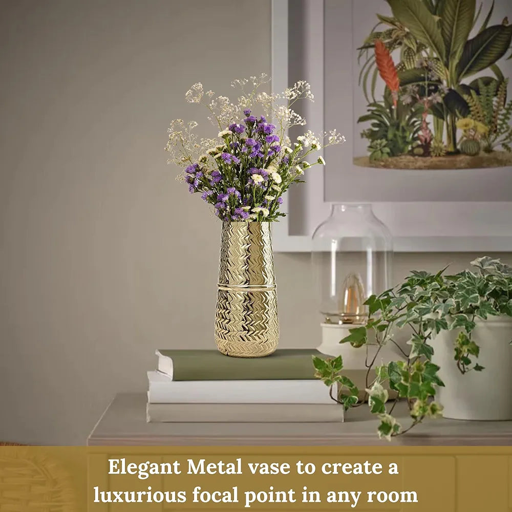 Behoma Arrow Engrave Metal Vase Golden 1 Large Pcs Flowers not Included