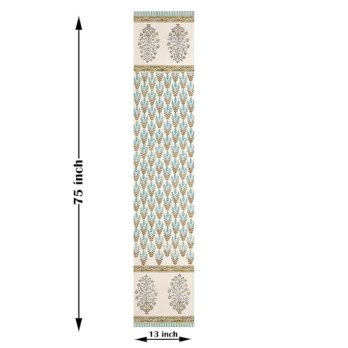 Blocks Of India Hand Block Printed Cotton Table Runner for Center Dining Table Mughal Buta