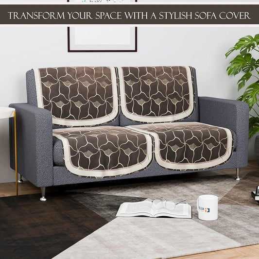 Kuber Industries Set of 6 Durable 2+1 Seater Sofa Cover for Living Room Arabica Look Brown & Golden Foil