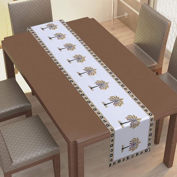 Texstylers Canvas Block Printed Jaipuri Rajasthani Pattern Table Runner 16x72 Inch