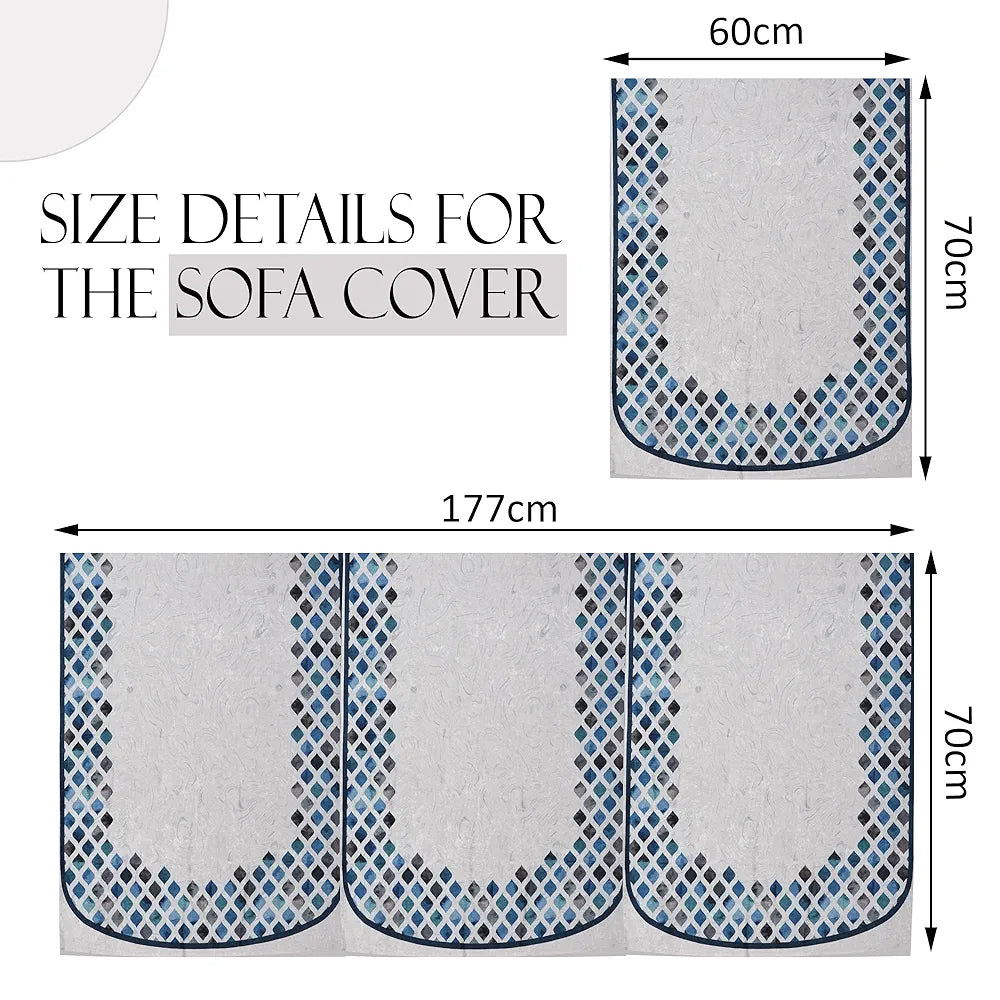 Kuber Industries Set of 16 Velvet Anti-Skid Sofa Cover 5-Seater with Arm Cover Dot Border Grey & Blue