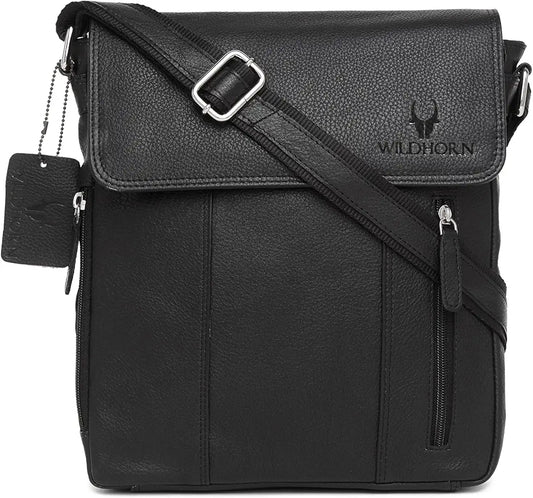 WildHorn Leather 11 inch Sling Messenger Bag for Men I Multipurpose Crossbody Bag I Travel Bag with Adjustable Strap