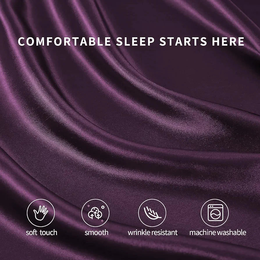Cloth Fusion Satin Bedsheet for King Size Bed Set of 1 Satin Sheet 2 Pillow Covers Wine Colour H603 115 TC