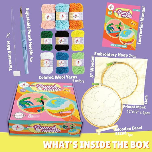 Kalakaram Punch Needle Kit | Starters Punch Needle Diy Embroidery Kit With Printed Designs and All Tools | Diy Art and Craft Kit for Kids