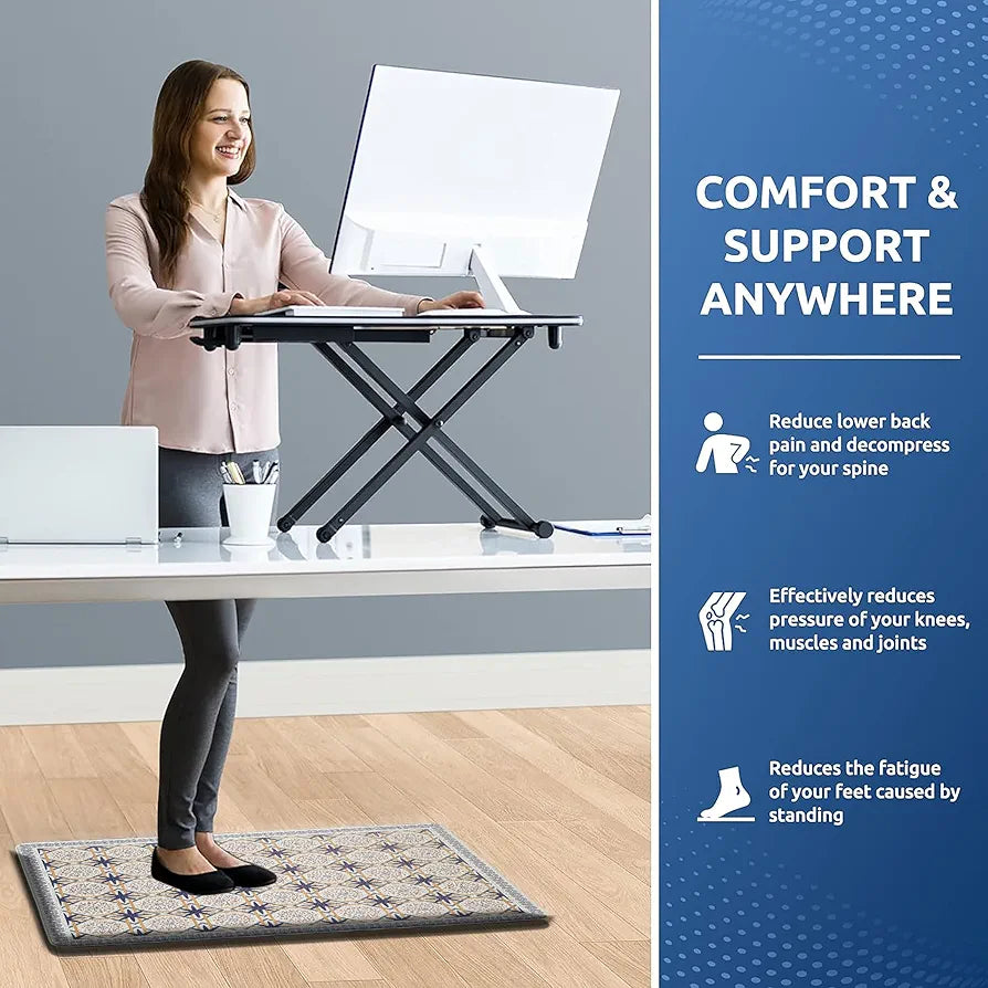 Luxe Home Columbo Anti-Fatigue Kitchen Mat Non-Slip Cushioned Comfort Mat Moroccan Tile Pattern Standing Desk Mat Colour Patcrn