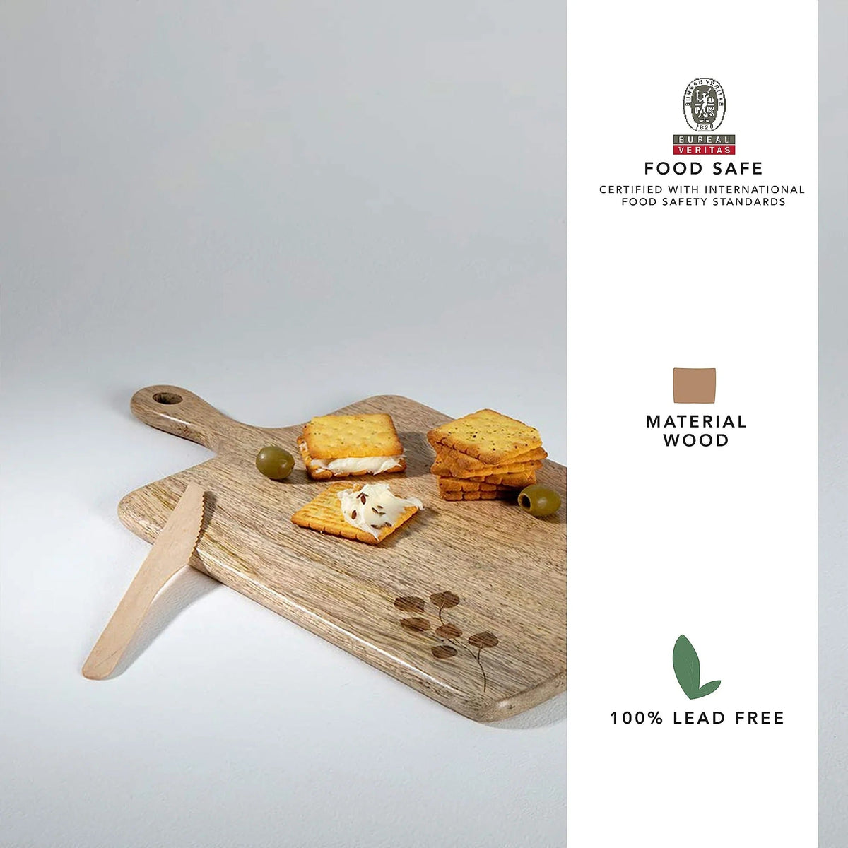 Ellementry Leafy Twig Wooden Chopping Board 14.6x7.8 inch Handcrafted Eco Friendly BPA Free
