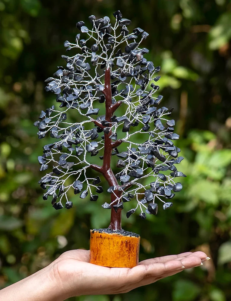 Hindcraft Black Tourmaline Crystal Tree Silver Wire 10-12 inch
