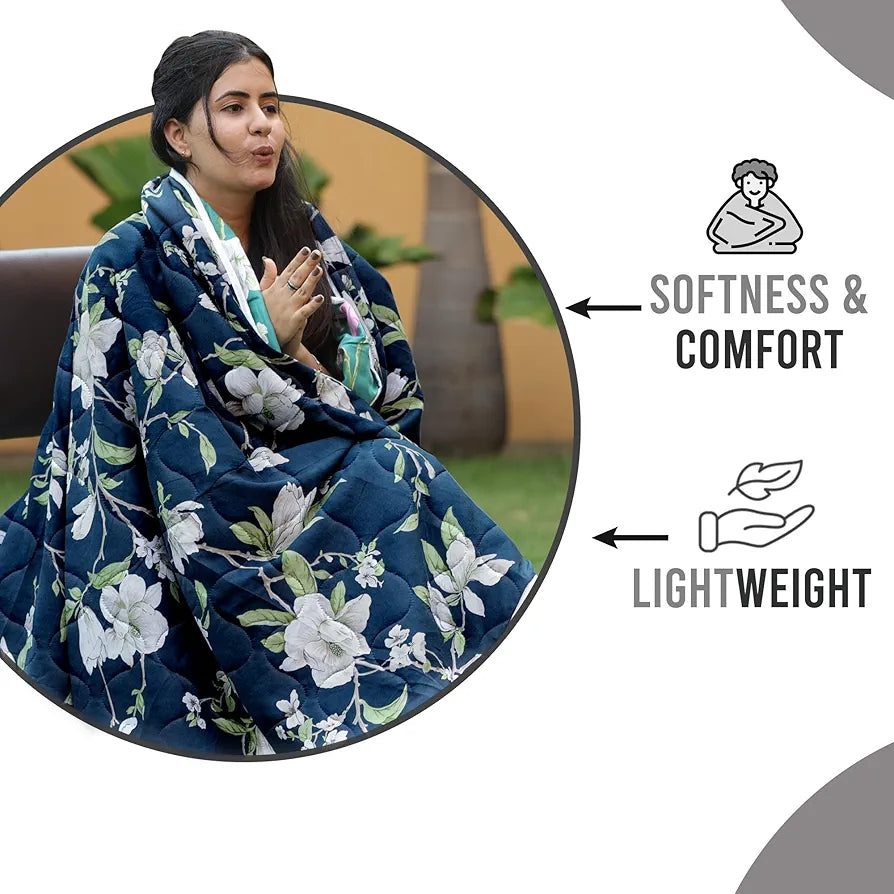 Divine Casa Microfiber 150 GSM Reversible Double Bed Comforter Ultra Soft & Lightweight Blanket Colour Bristol Blue