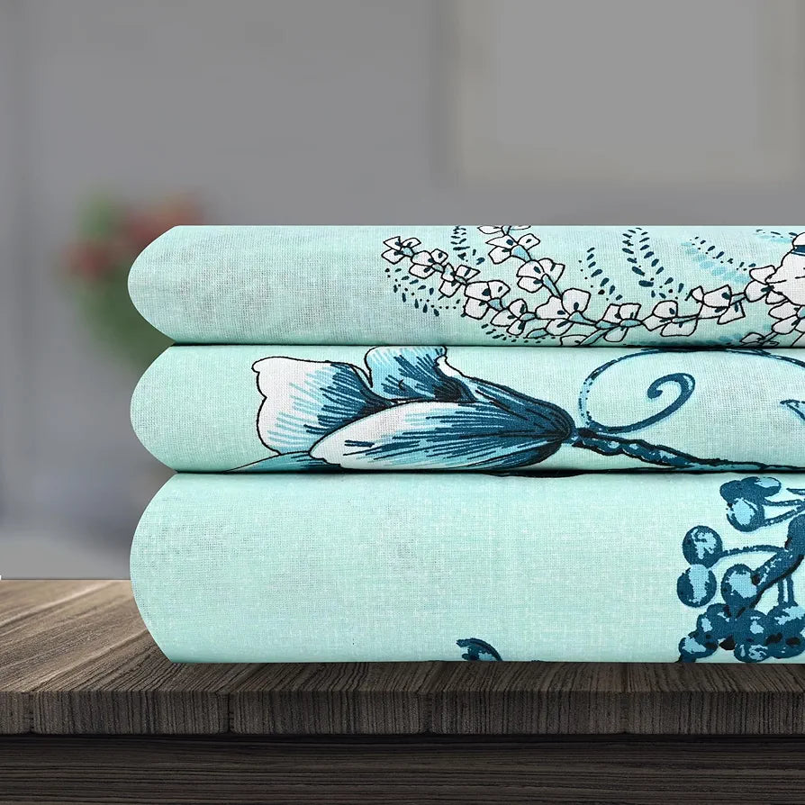 Divine Casa Bedsheet for Single Size Bed 144 TC Cotton Bedsheet for Single Size Bed with 1 Pillow Cover Floral Colour Frost Blue