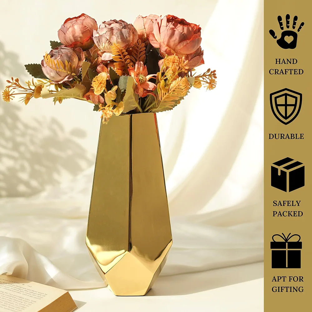Behoma Designer Stainless Steel Prism Glow Flower Vase Golden Flowers not Included