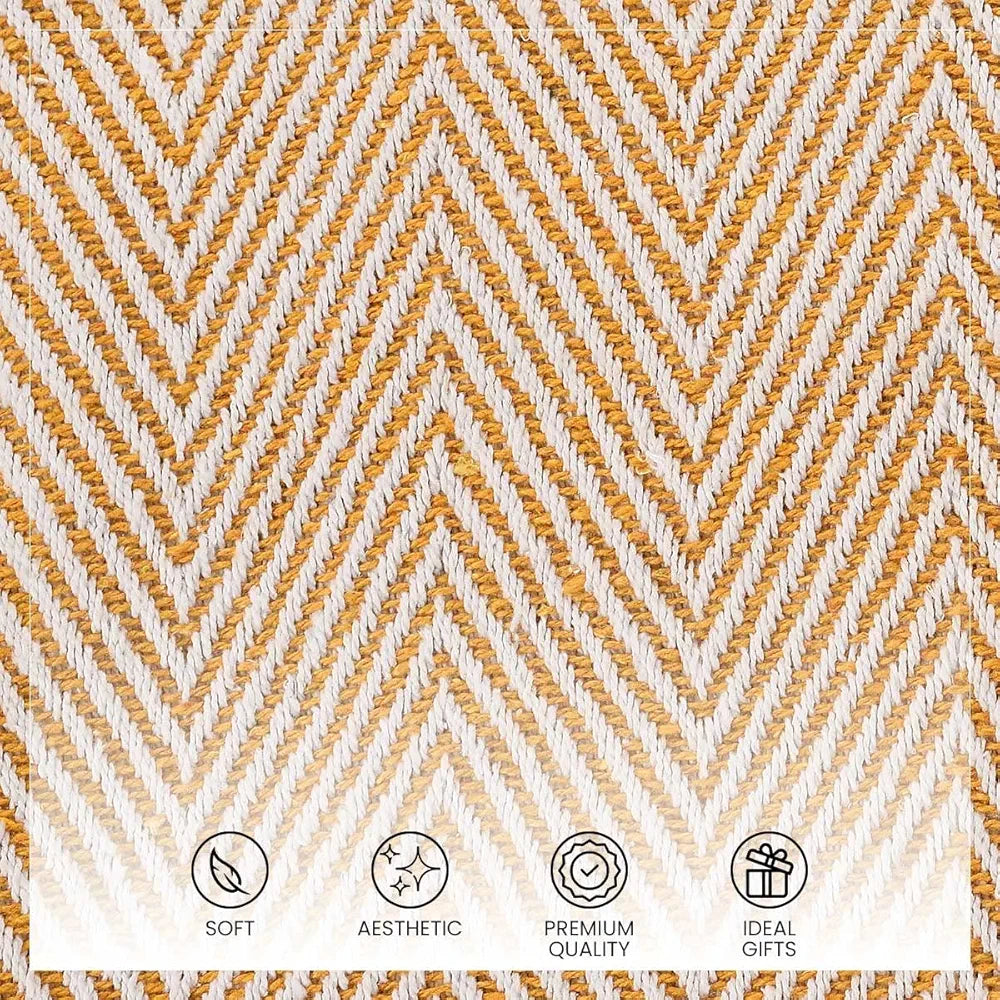 Sashaa World Cotton Striped Chevron Throw Blanket Colour Yellow