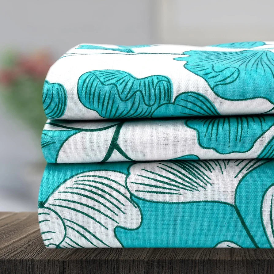 Divine Casa Bedsheet for Single Size Bed 144 TC Cotton Bedsheet for Single Size Bed with 1 Pillow Cover Floral Colour Aqua & White