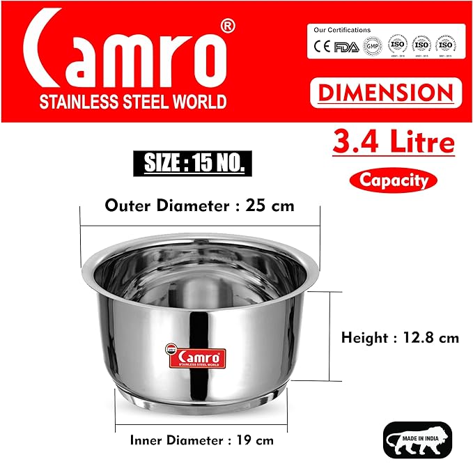 Camro Induction Bottom Tope (15 No, 3.4 Liters) Encapsulated Bottom Container Tope Patila Bhagona