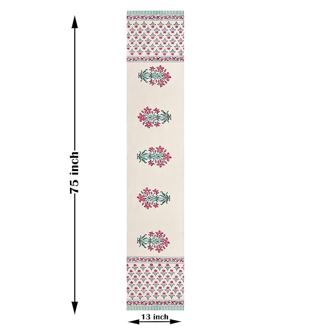 Blocks Of India Cotton Hand Block Printed Table Runner For Center Dining Table Pink Mughal Medium