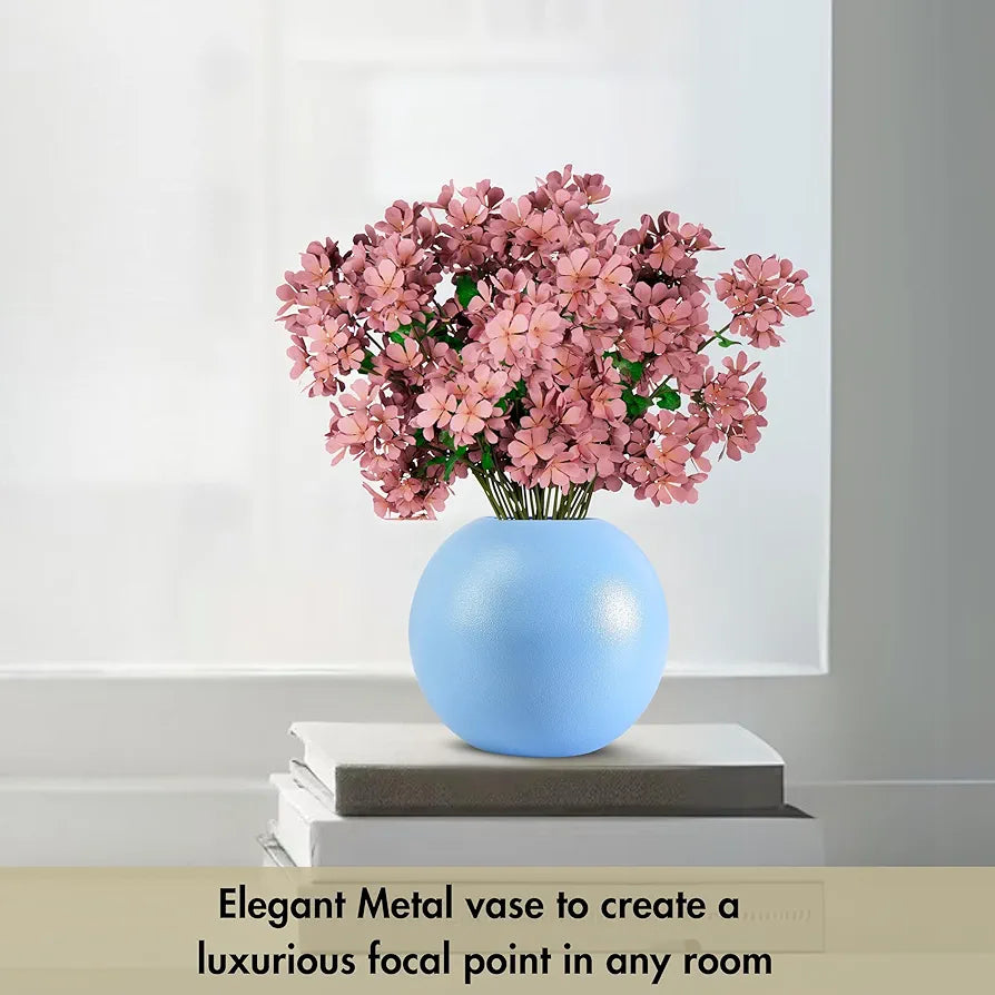 Behoma Metal Ball Round Flower Vase Blue Small Flowers not Included