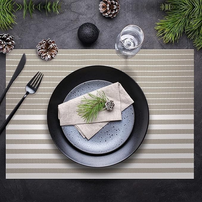 Pepplo PVC Placemats Placemats for Dining Table Heat Resistant Placemats Set of 6 Gold Line (PLC10B6)
