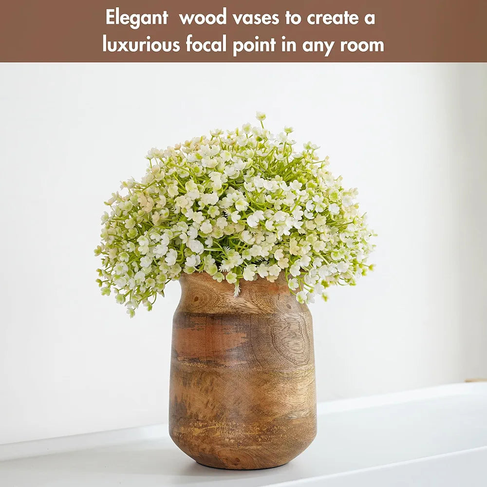 Behoma Flower Vase Jar Shape Mango Wood Vases Natural Light Brown Finish Flowers not Included