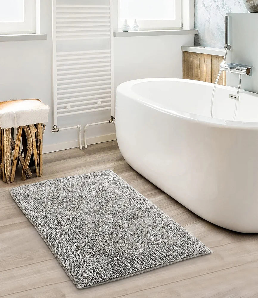 Sashaa World Super Absorbant Cotton Reversible Bath Rectangular Mat Bathroom Rugs Colour Grey