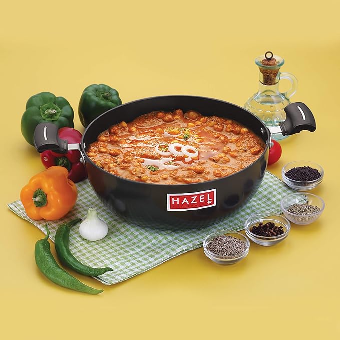 Hazel 3 mm Hard Anodised Kadai Deep Aluminium Anodized Frying Kadhai with Induction
