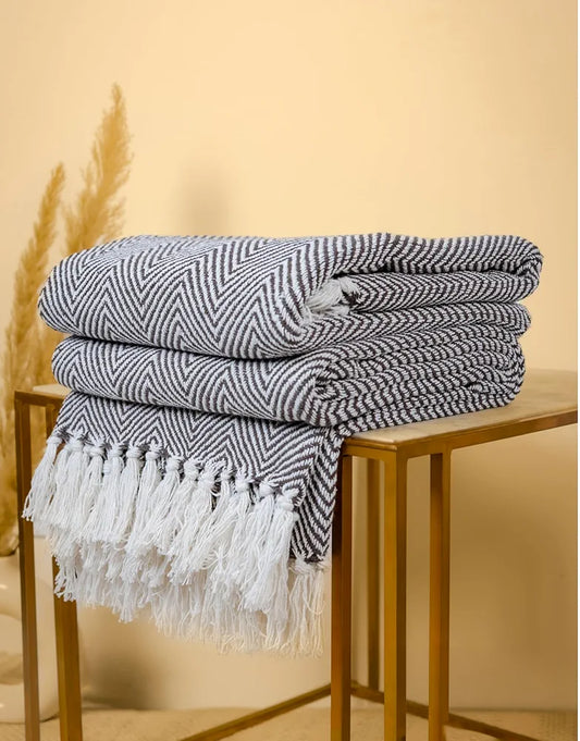 Sajavat Home Hand-Knitted Pure Cotton 3 Seater Sofa Throw Colour Brown