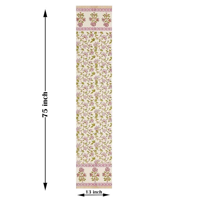 Blocks Of India Cotton Hand Block Printed Table Runner for Center Dining Table Pink Rose