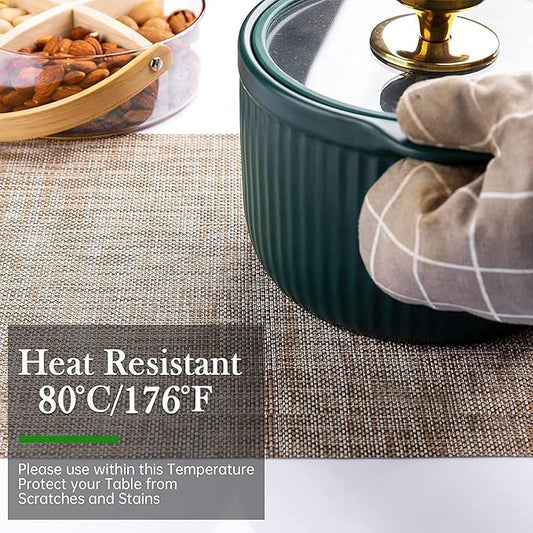 Spatlus Place Mats PVC Set Table Placemats Set Heat Insulation Top Dining Table Brown Set of 4