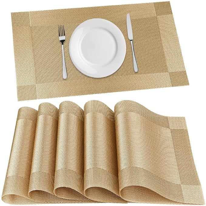 P-Plus International Placemats Set of 6 Dining Table Place Mats Placemats Table Mat (Gold)