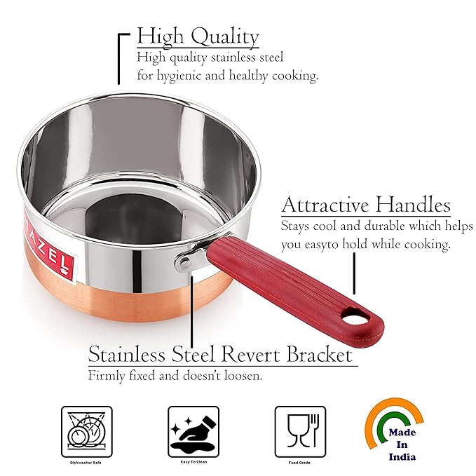 Hazel Steel Sauce Pan Alfa Premium Heavy Gauge Tea Pot 700 Ml Stainless Steel
