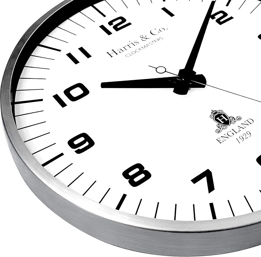 Harris & Co. Clockmasters Metal Silent Sweep Noiseless Technology Analog Wall Clock Model-park Lane-grey