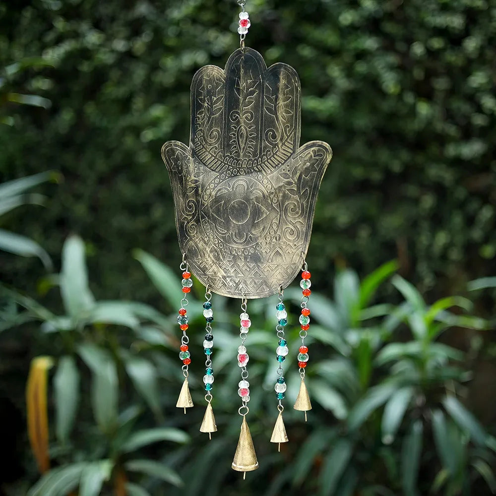 Duli Metal Hand Windchime Big Wall Hanging with Bells