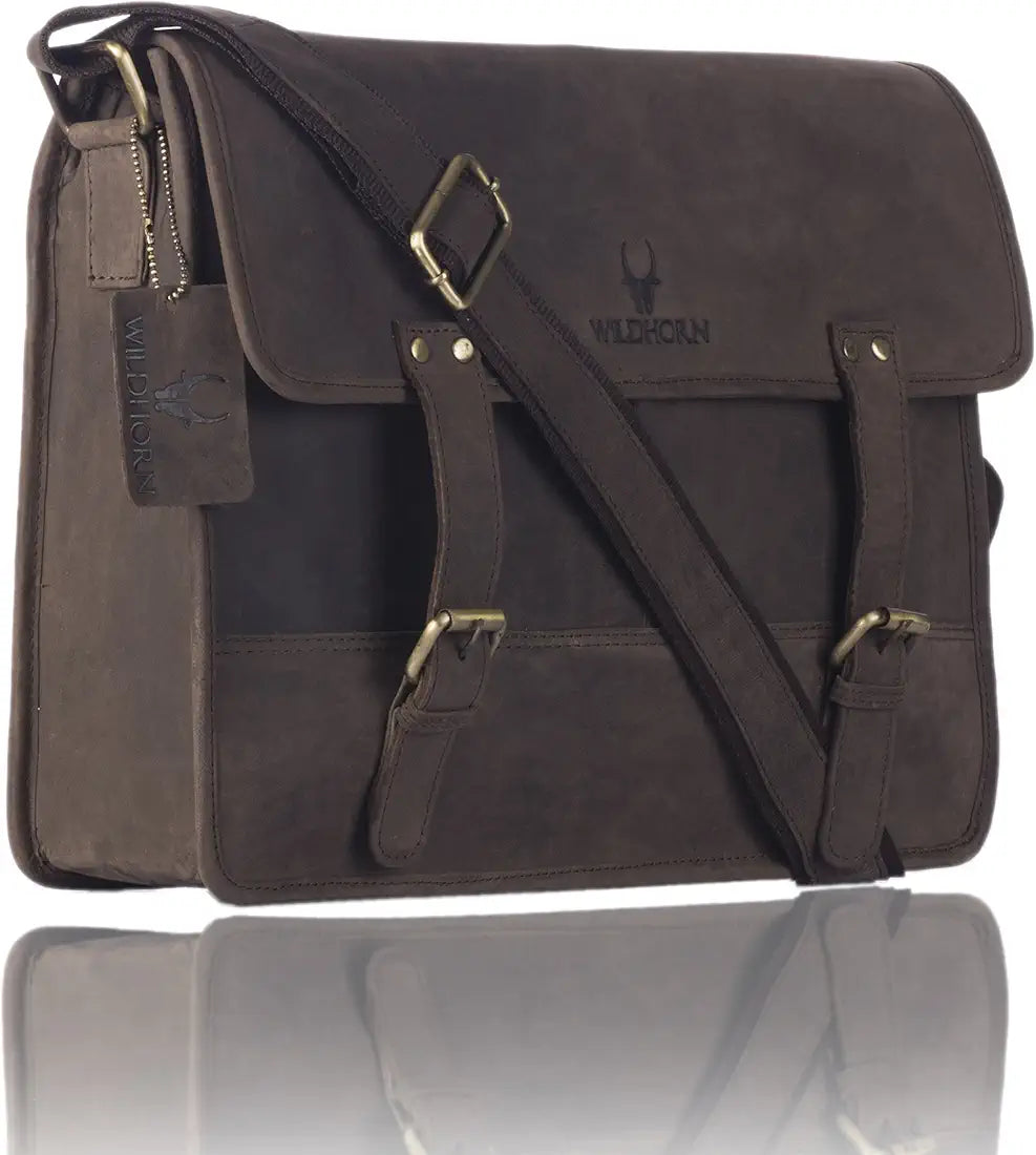 WildHorn Classic Leather Messenger Bag for Men I Multiple Pockets I Adjustable Strap I DIMENSION : L-15 inch W-4 inch H-12 inch
