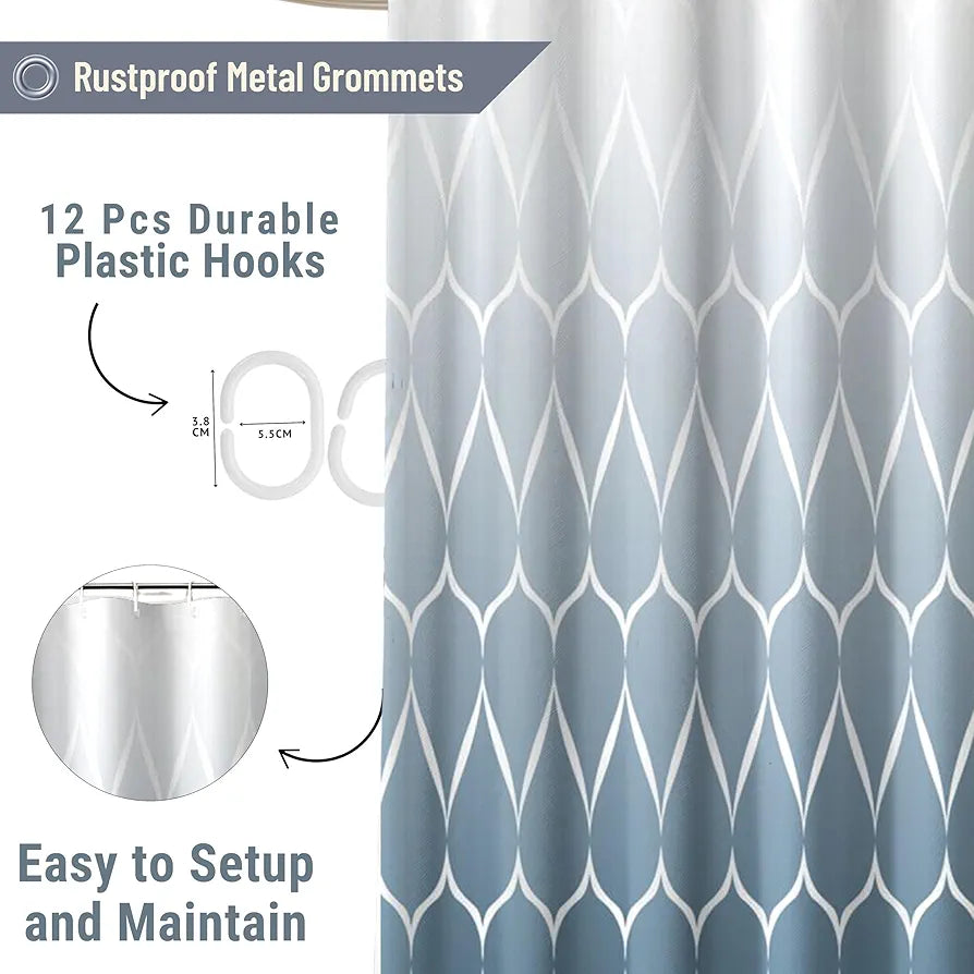 Homethreads Embrace Luxury with Our 6-Feet Long Premium Polyester Shower Curtain with 12 Hooks for a Lavish Bathroom, Machine Washable Blue