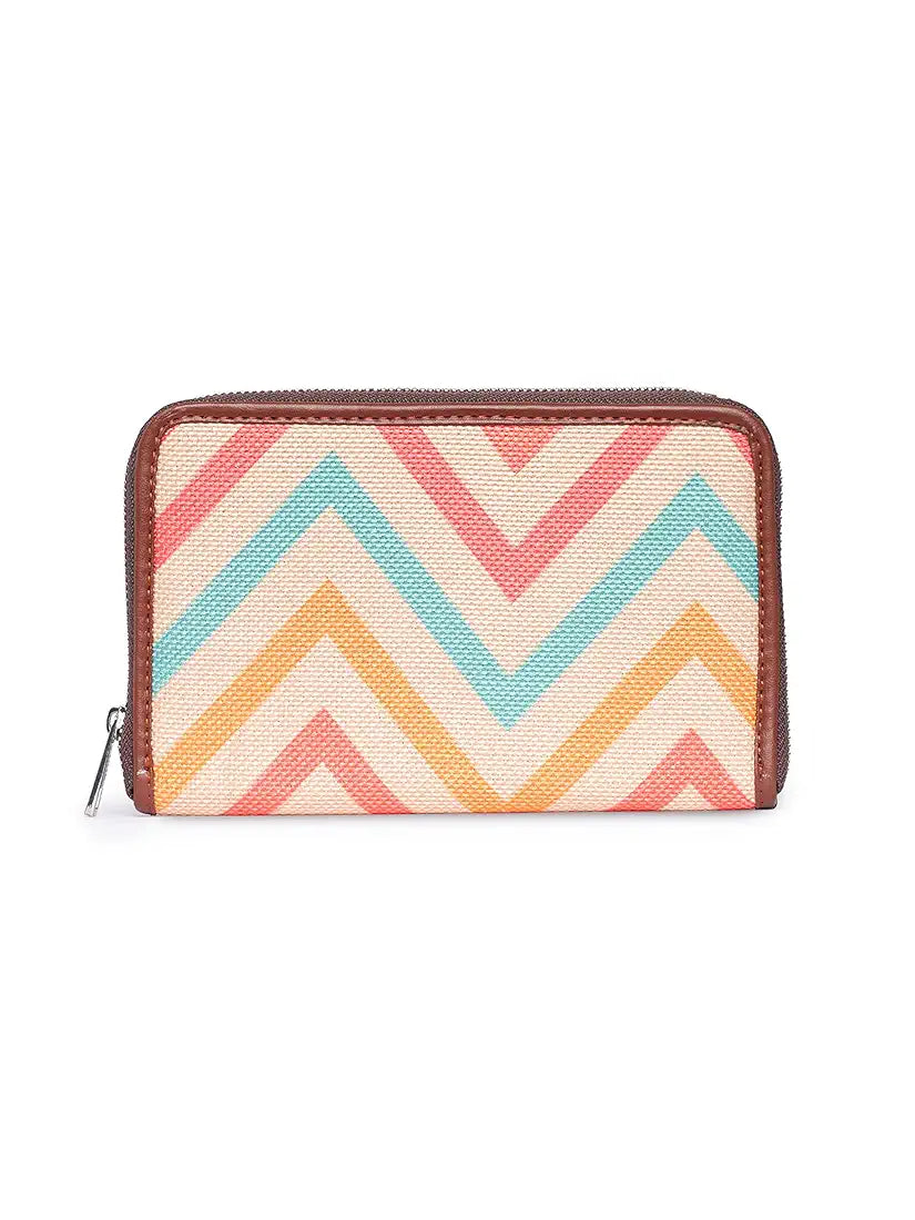 Zouk Women's Vegan Leather and Jute Wav Beach Print Handmade Classic Wallet Multicolour