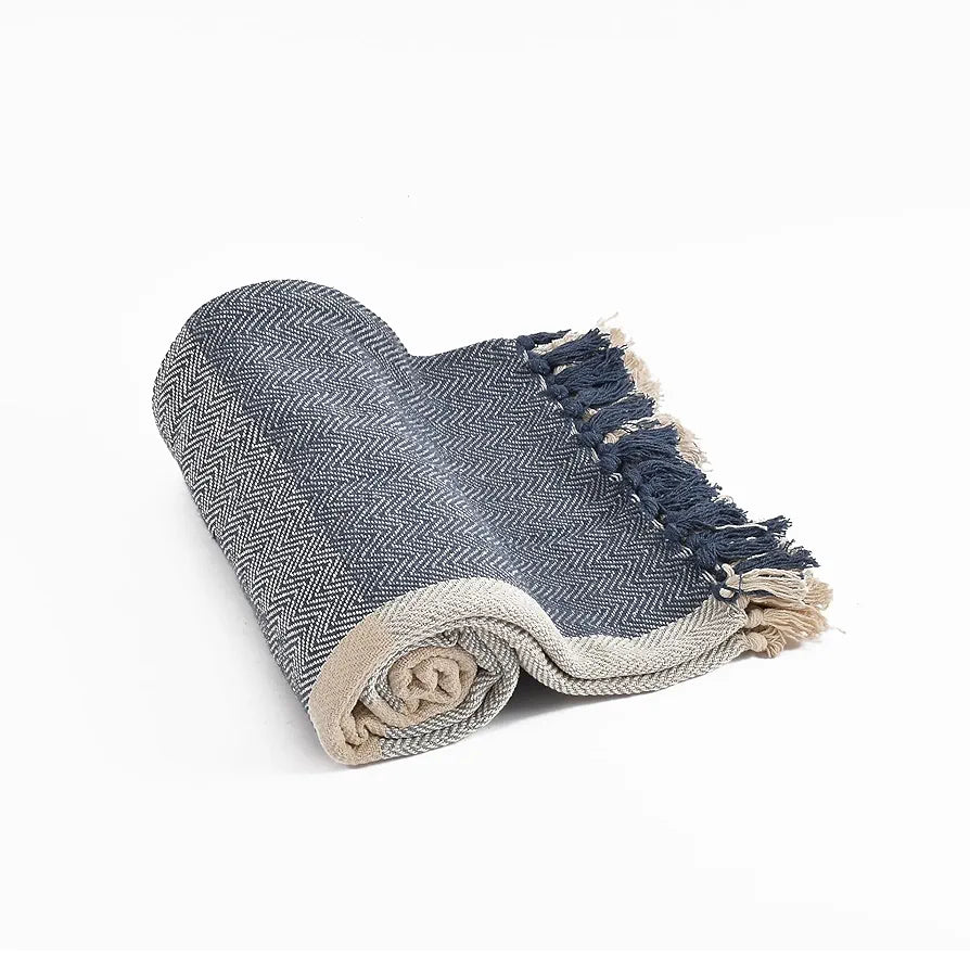 Sashaa World Blue and White Cotton Throw Colour Blue/White