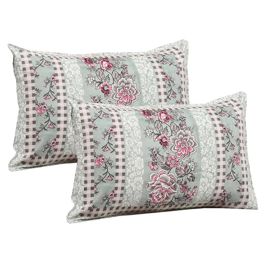 Kuber Industries Double Bedsheet with 2 Pillow Covers 160 TC Premium Cotton Spain Flower Lining Green