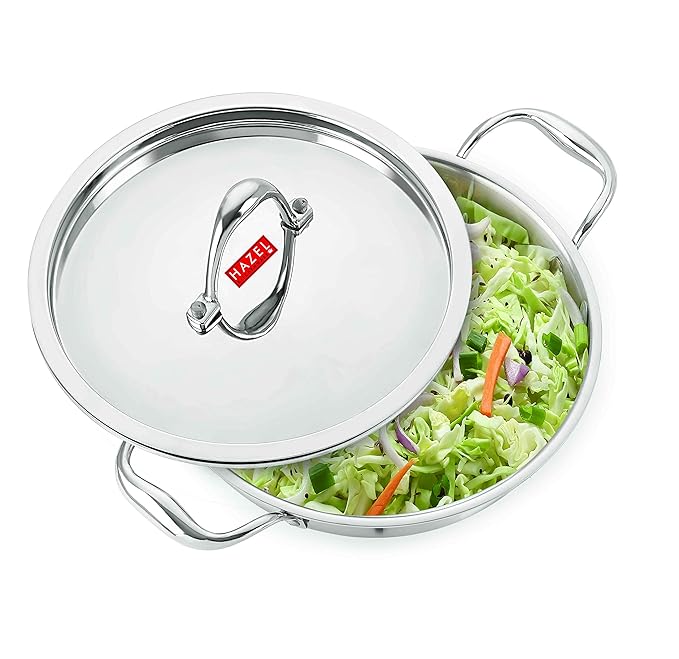 Hazel Triply Kadai with Lid for Cooking Triply Kadai Steel 2 litres Induction Bottom
