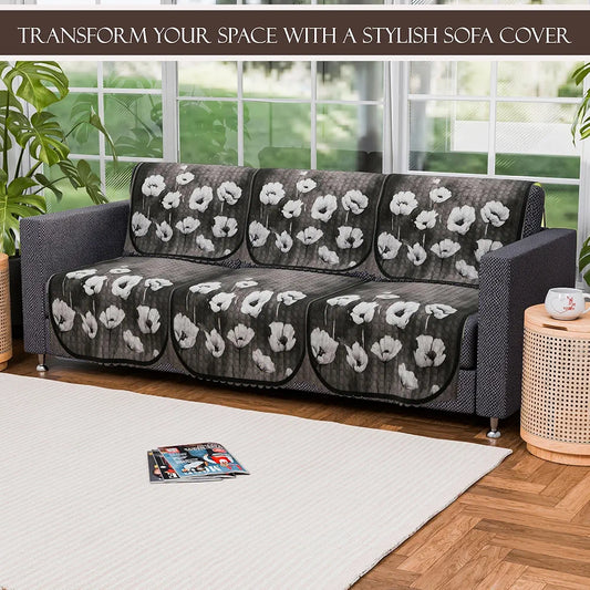 Kuber Industries Set of 6 Durable 3 Seater Sofa Cover Lotus Print Green Colour