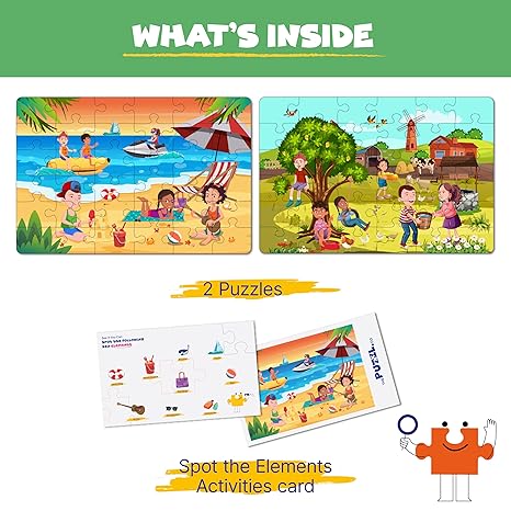 The Puzzl Co- Set of 2 Jigsaw Puzzles Game for Kids Beach & Contryside Cardboard Birthday Gift