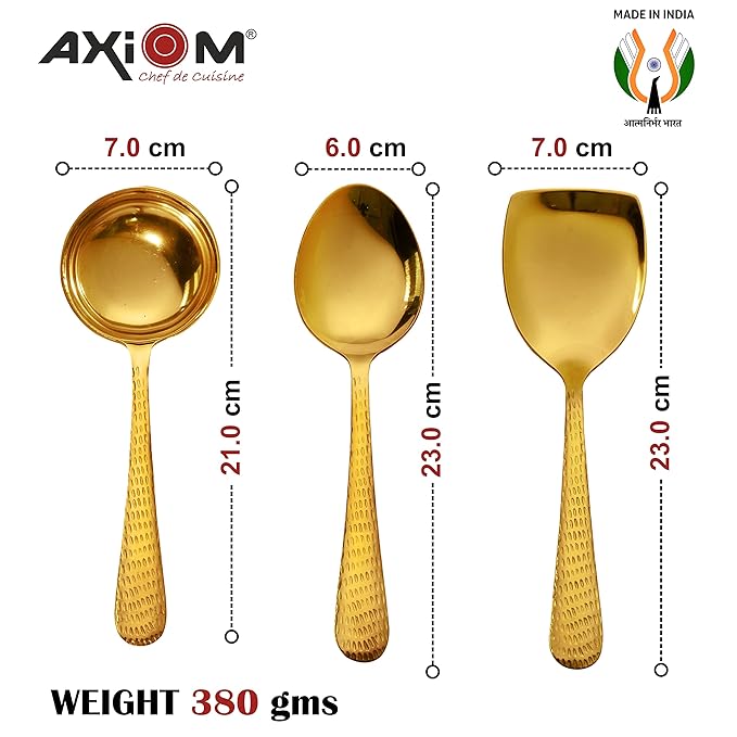 Axiom Stainless Steel Golden Serving Tools Set 4 Piece Heavy Gauge Non-Stick