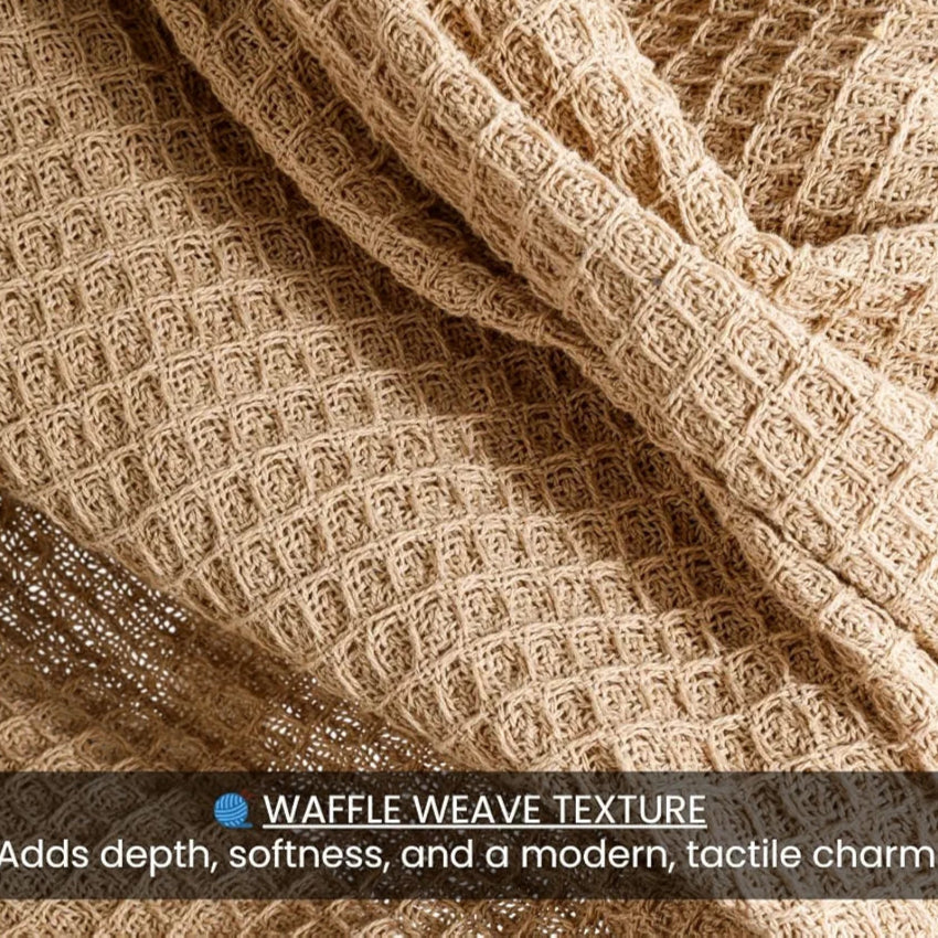 Homadorn Waffle Weave Cotton Throw Blanket Colour Beige
